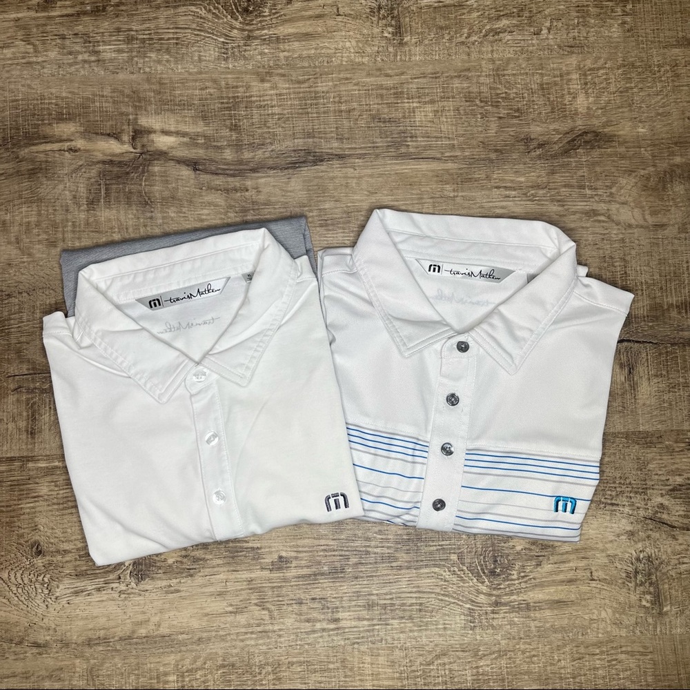 Lot of 2 Travis Mathew Mens Size XL Polo Golf Shirt White And Gray